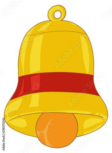 Bright Golden Christmas Jingle Bell with Red Ribbon