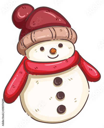 Vintage Style Snowman wearing Red Knit Beanie and Coat