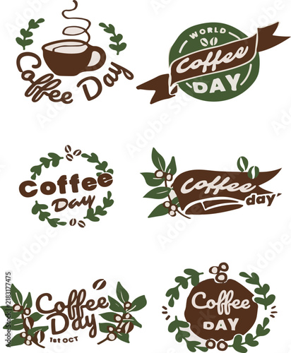 Happy International Coffee Day Poster with Coffee Cup and Roasted Beans