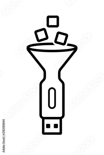 Efficient digital data processing and secure commercial information transfer via a funnel-shaped USB storage device, symbolizing organized workflow