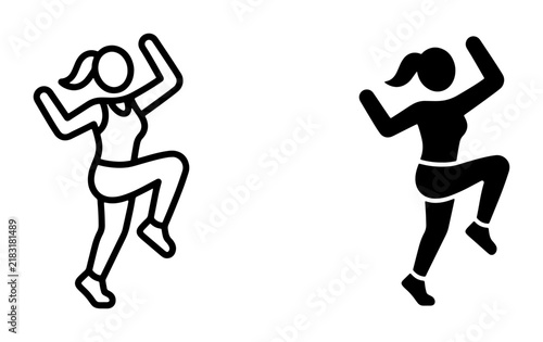 Fitness Woman Icon Set, Active Female Silhouette, Cardio Exercise Vector Graphics, Health and Wellness Symbols, Workout Motion Illustrations