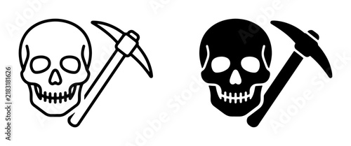 Fotografía Skull and Pickaxe Icons, Danger Symbol, Mining Hazard, Death Warning, Black and
