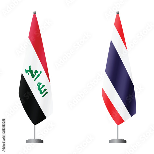 Iraq and Thailand flags on flagpoles for official ceremonies and meetings, transparent background vector