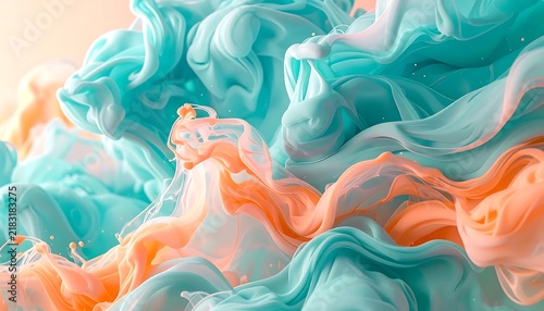 Abstract swirling blue and orange fluid art pattern.