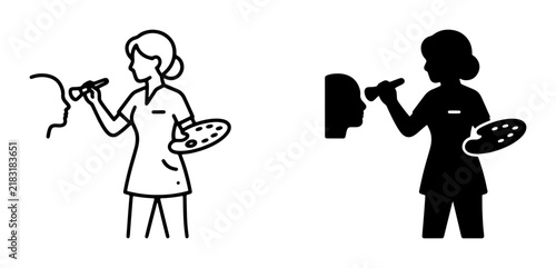 Makeup Artist Applying Cosmetics, Beauty Professional with Palette and Brush, Vector Icons Set