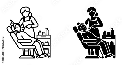 Beauty Salon Service Icons, Skincare Treatment Vector Graphics, Facial Massage Line Art & Silhouette Set