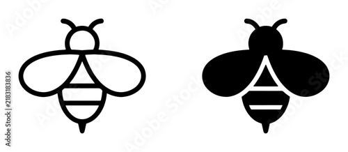 Simple Bee Icons, Outline and Solid Fill Vector Graphics, Insect Symbol for Nature and Honey Themes