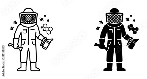 Beekeeper Icon Set, Apiarist Vector Graphics, Honey Farming Symbols, Beehive and Insect Illustrations, Professional Beekeeping Equipment