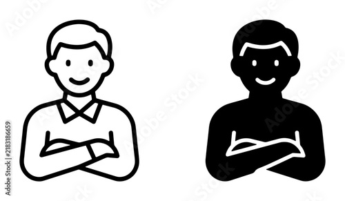 Man Icon Set, Outline and Silhouette Vector Graphics, Business Professional Avatar, Simple Human Figure, User Profile Symbol
