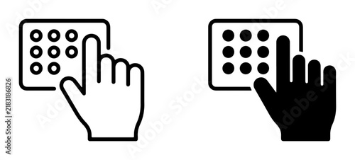 Hand pressing keypad icons, digital security and access control vector graphics, two styles