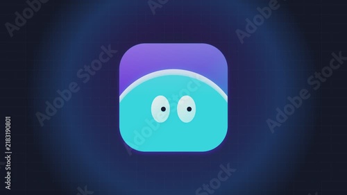 Minimalist blue icon with eyes on a dark background