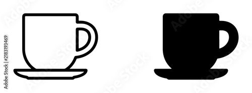 Coffee Cup and Saucer Icons, Black and White Vector Graphics for Beverage Service and Cafe Branding
