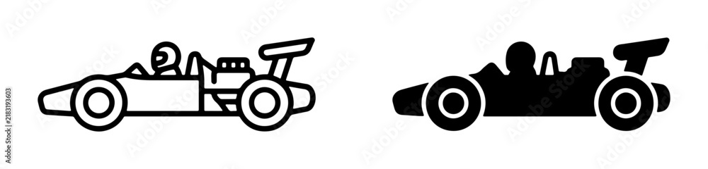 Obraz premium Formula 1 Racing Car Icons: Line Art and Silhouette, Speed and Competition Graphics
