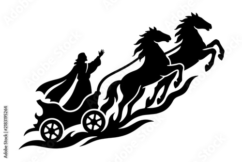 Elijah Chariot of Fire, Ascension of Prophet Elijah in Fiery Chariot, 2 Kings 2 Old Testament Biblical Vector Silhouette