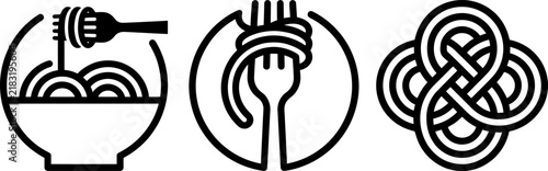 Pasta and noodles vector icons set, Italian food and spaghetti symbols collection