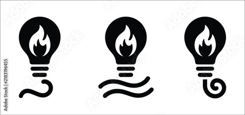 Foto Light bulb with fire flame icon set, gas energy symbol, creative idea, innovatio