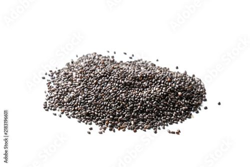 Canvas Print Heap of chia seeds on white background