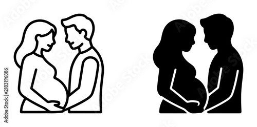 Konstfotografi Pregnant Couple Icons, Expecting Parents Silhouette, Maternity Vector Graphics,