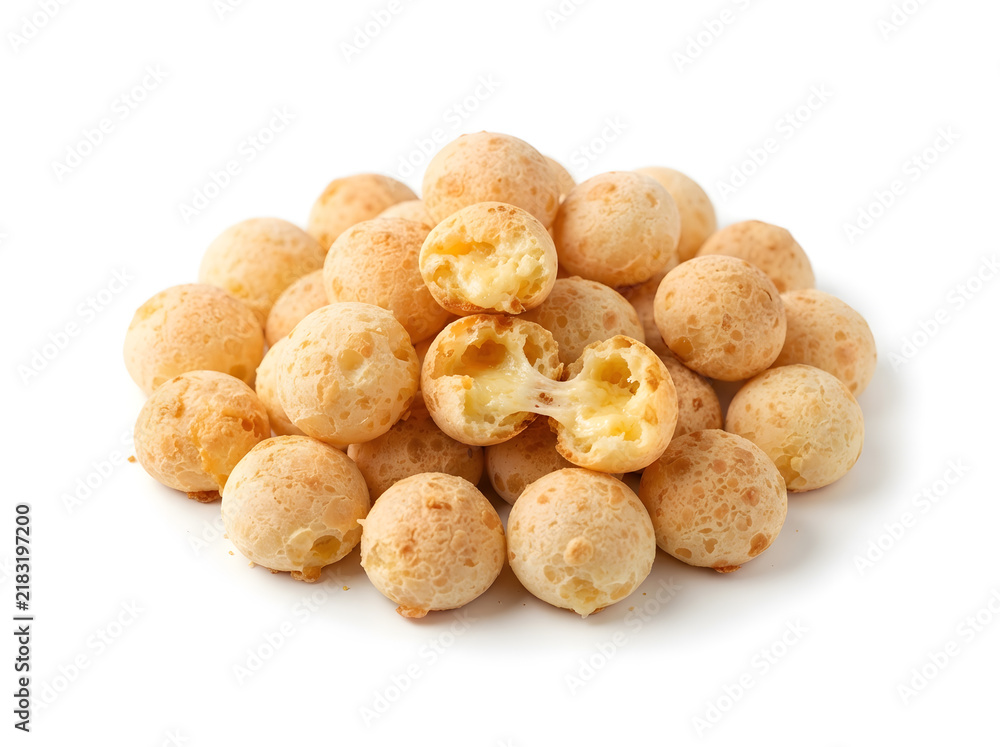 Fototapeta premium Pile of fresh Brazilian cheese bread pão de queijo isolated on white background