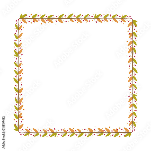 Square Border Frame Decorated With Autumn Leaves And Red Cherries