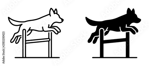 Dog Jumping Agility Course, Canine Athlete Silhouette, Pet Sports Icon Set, Vector Graphic