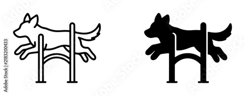 Dog Agility Jump Icons, Canine Sports Silhouette, Pet Training Vector Art, Dog Jumping Over Obstacle, Outline and Solid Fill