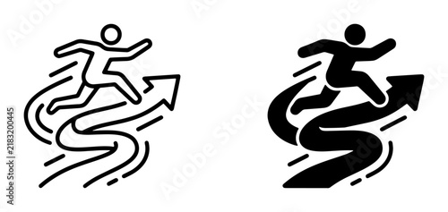 Dynamic Running Figure Icon, Progress Arrow, Growth Path, Success Journey, Business Concept, Achievement Symbol, Vector Art
