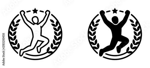 Victory Silhouette Icons: Champion Runner, Athlete Silhouette, Laurel Wreath Award, Star Achievement, Celebration Graphics, Sports Success, Achievement Badges