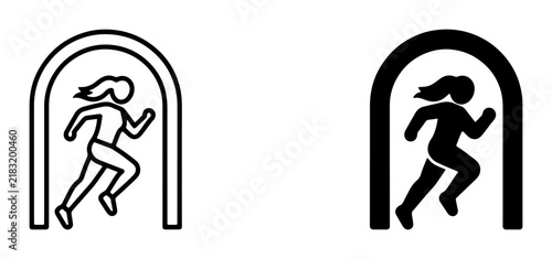Running Woman Icon, Silhouette, Archway Entrance, Fitness Symbol, Vector Art, Outline and Solid Styles