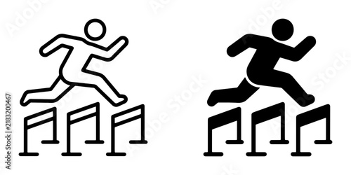 Athletic Hurdles Race Icons, Track and Field Competition, Sports Achievement, Obstacle Course Vector Graphics