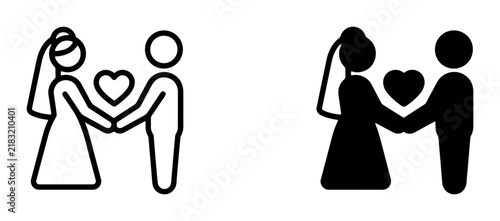 Foto Wedding Couple Icons, Bride and Groom Holding Heart, Marriage Symbol, Love Celeb