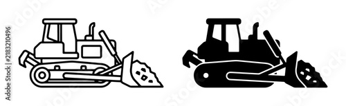 Konstfotografi Bulldozer Vector Icons, Construction Equipment Symbols, Heavy Machinery Illustra