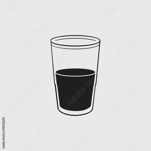 Minimalist vector illustration of a coffee cup featuring black coffee in a clear glass.