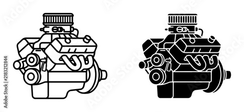 Internal Combustion Engine Vector Icons, V8 Motor Illustration, Automotive Power Unit Graphics
