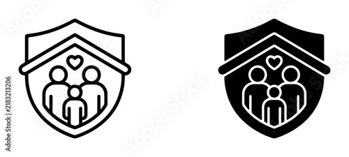 Family Protection Shield Icon, Secure Home Safety Symbol, Love Care Emblem, Insurance Security Vector