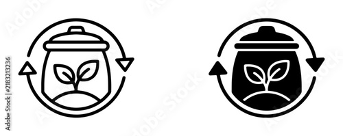 Composting Icons: Organic Waste Recycling, Biodegradable Bin, Plant Growth, Sustainable Cycle, Eco-Friendly Process, Green Living, Circular Economy