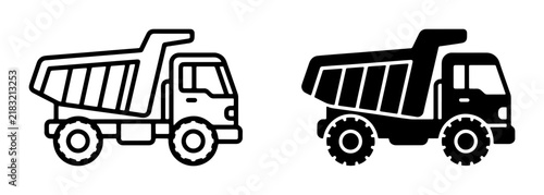 Картината върху платно Dump Truck Icons, Construction Vehicle Vector Graphics, Heavy Machinery Symbols