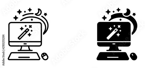 Magic Wand Computer Icons, Digital Art Creation, Creative Software, Graphic Design Tools, Nighttime Magic, Fantasy Technology