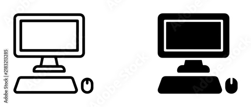 Desktop Computer Icons, Line Art and Solid Fill, Minimalist Technology Graphics for Digital Design