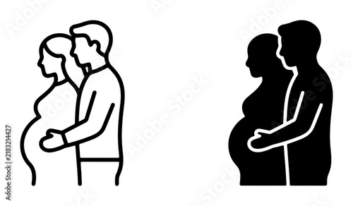 Pregnant Couple Icons, Maternity Silhouette Vector Art, Family Planning Symbols, Pregnancy Announcement Graphics, Expecting Parents Line Art