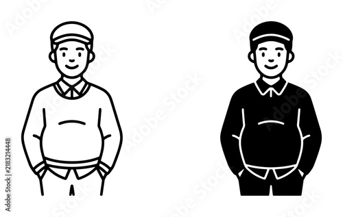 Chubby Man Icon, Simple Flat Vector Illustration of a Person, Male Character Silhouette for User Profiles and Graphics