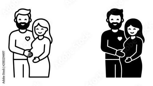 Pregnant Couple Icons, Expecting Parents Vector Set, Family Planning Symbols, Pregnancy Announcement Graphics, Maternity Care Illustrations