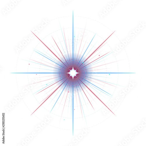 Abstract Glowing Starburst with Blue and Red Light Rays
