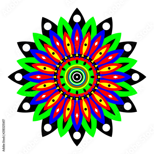 Colorful Geometric Mandala Flower Graphic on Transparent Background