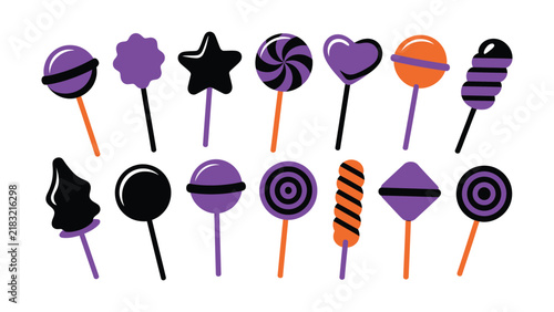 Set of various colorful halloween lollipops and sweet candy treats illustration