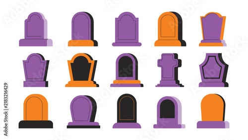 Set of various gravestone designs in flat vector style for halloween celebration theme elements