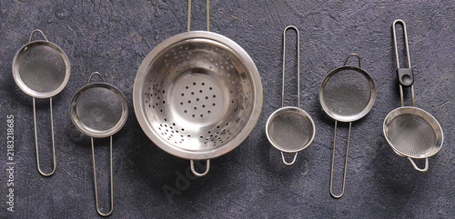 Konstfotografi Culinary preparation and food processing, collection of stainless steel kitchen