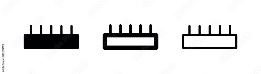Obraz premium Three comb or rake icons: solid, outline, and filled outline