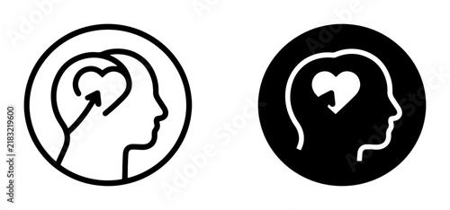 Mindfulness Icons, Emotional Intelligence, Heart Symbol in Head, Mental Health, Self-Care, Vector Graphics