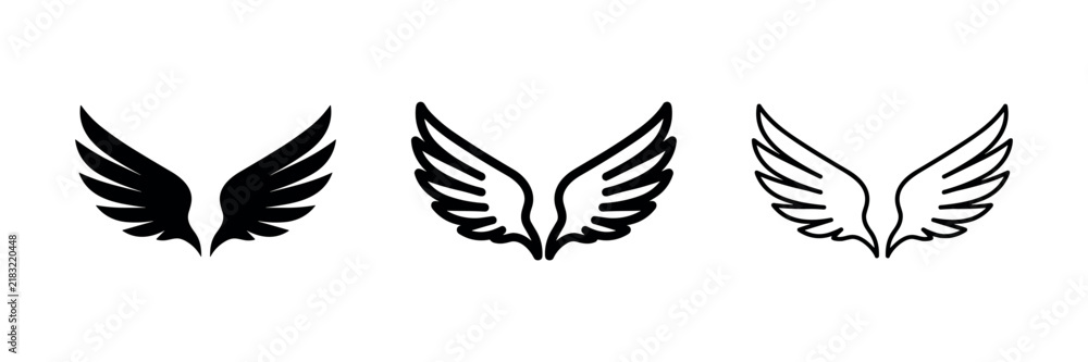 Fototapeta premium Wings icon set. Freedom and angel symbol. Speed and aspiration sign for graphic design.